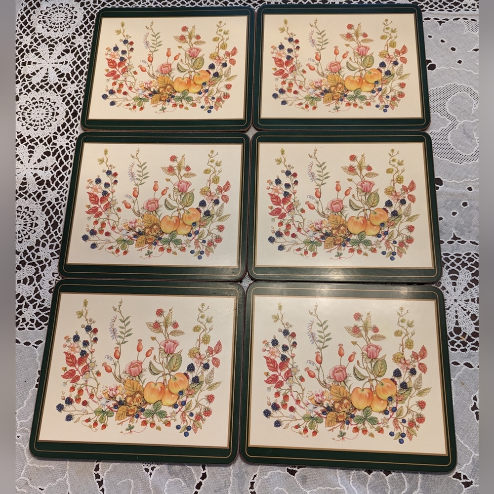 Aynsley Somerset Fruit & Flower Cork Backed Set Of 6 8.5 x 7.5" Placemats
